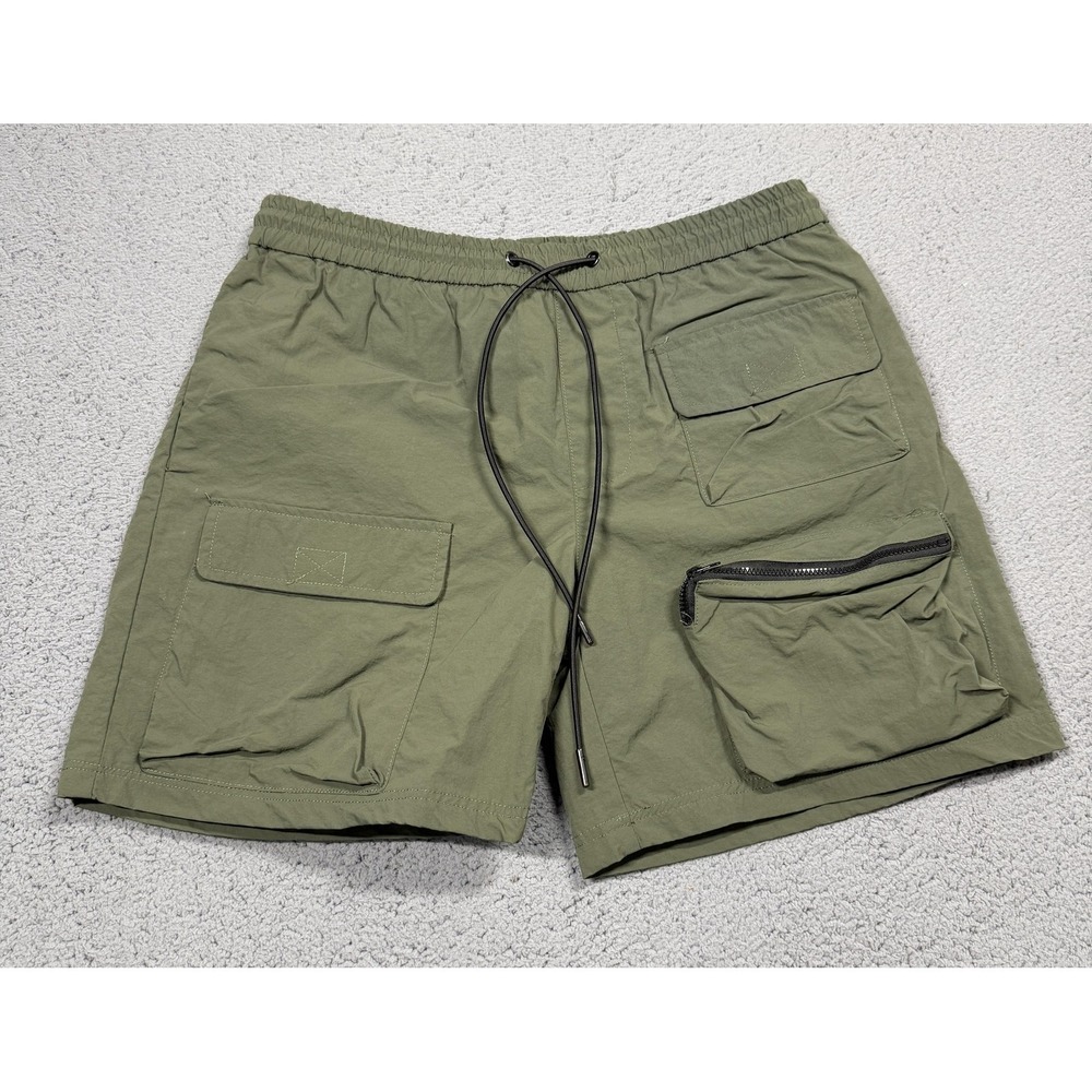 RICHIE LE Shorts Mens Small 32 Green Cargo Microfiber Lined Drawstring 6 Inseam